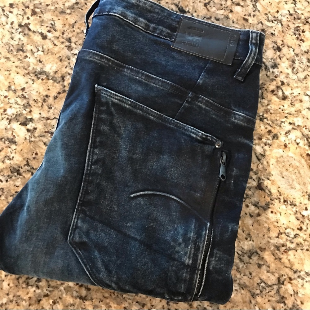 👖RAW Type-C Dark Denim Distressed Color Wash Jeans